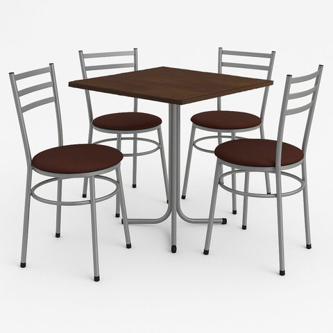Conjunto Mesa Cinza 70x70cm Tampo Imbuia com 4 Cadeiras Epoxi