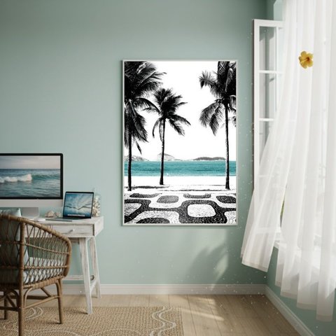 Quadro Decorativo Ipanema Rio de Janeiro-70x50cm:moldura Branca