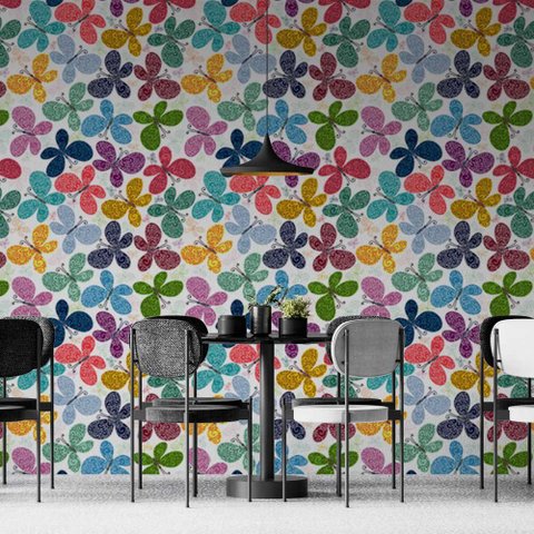 Papel de Parede Casual Borboletas Coloridas Gh Papel de Parede 2,5m