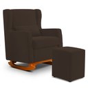 Ver imagem 2 de Poltrona Decorativa Sala de Estar Zoe com Base Balanço e Puff Suede Marrom - Abmaza