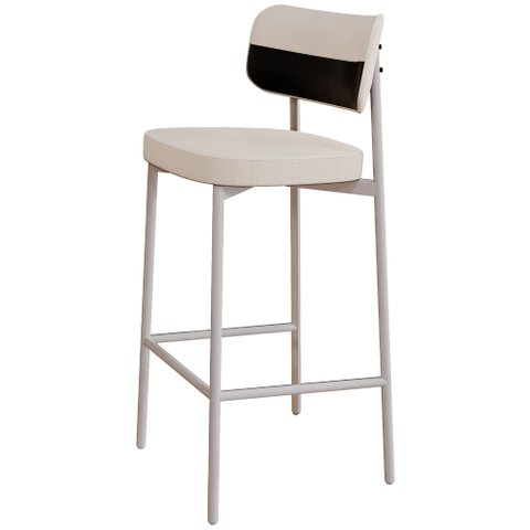 Banqueta Alta Bar Cozinha Sala de Jantar Aço Branco Kaira C01 Linho Palha Courino Preto - Lyam Decor