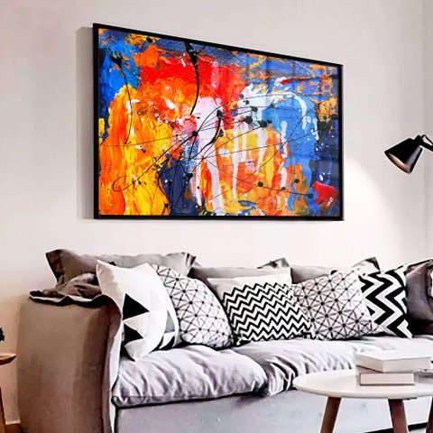 Quadro Decorativo Caixa Pincelada Colorida  Tacolado Moldura Caixa 3cm Preta com Vidro 20 X 30cm