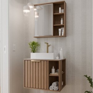 Gabinete Suspenso Banheiro Noruega 60cm com Cuba e Espelheira Treviso
