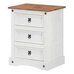 Mesa de Cabeceira Branco 3 Gavetas Madeira Maciça:branco - 1