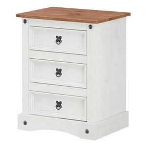 Mesa de Cabeceira Branco 3 Gavetas Madeira Maciça:branco
