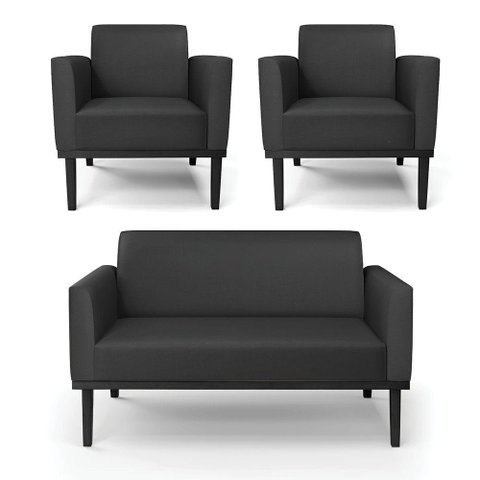 Sofá Namoradeira com 2 Poltronas Base de Madeira Fixa Preto Marisa Corino D03 - D\'rossi Cor Preto