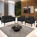 Ver imagem 3 de Sofá Namoradeira com 2 Poltronas Base de Madeira Fixa Preto Marisa Corino D03 - D\'rossi Cor Preto
