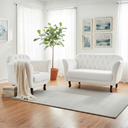 Ver imagem 1 de Kit Namoradeira + 1 Poltrona Decorativa Dália Couro Branco Pés Madeira Mz Decor