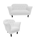 Ver imagem 3 de Kit Namoradeira + 1 Poltrona Decorativa Dália Couro Branco Pés Madeira Mz Decor