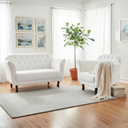 Ver imagem 2 de Kit Namoradeira + 1 Poltrona Decorativa Dália Couro Branco Pés Madeira Mz Decor