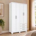 Ver imagem 1 de Guarda Roupa Solteiro Caju 4 Portas e 3 Gavetas Branco - Móveis Henn