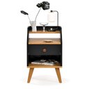 Ver imagem 3 de Mesa de Cabeceira para Quarto Retrô 1 Gaveta Puxador Rose Dakota - Preto/ Freijó