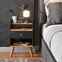 Ver imagem 2 de Mesa de Cabeceira para Quarto Retrô 1 Gaveta Puxador Rose Dakota - Preto/ Freijó