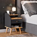 Ver imagem 1 de Mesa de Cabeceira para Quarto Retrô 1 Gaveta Puxador Rose Dakota - Preto/ Freijó
