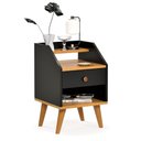 Ver imagem 4 de Mesa de Cabeceira para Quarto Retrô 1 Gaveta Puxador Rose Dakota - Preto/ Freijó