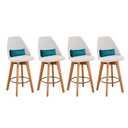 Ver imagem 1 de Kit 04 Banquetas Linho Bege E Almofada Suede Azul Turquesa