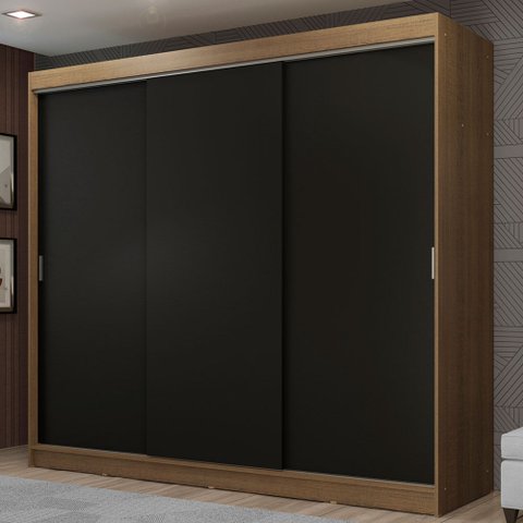 Guarda-Roupa Casal Madesa Kansas 3 Portas de Correr 3 Gavetas Rustic/Preto Cor:Rustic/Preto