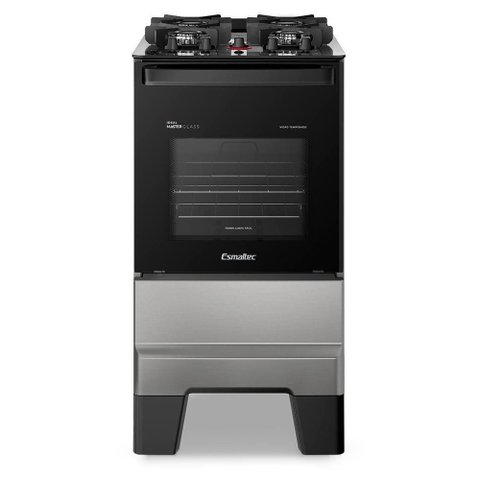 Fogão a Gás Mesa de Vidro Forno 50l Esmaltec Ideal Master Glass Inox 4 Bocas Bivolt