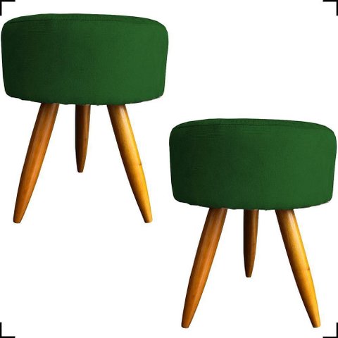 Kit 2 Puff Decorativo Redondo para Sala Quarto Penteadeira Pé Palito Castanho Suede Cores