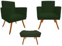 Ver imagem 1 de Kit 2 Poltronas Decorativa Bia + Puff Retangular Suede Verde Pés Madeira Ms Decor