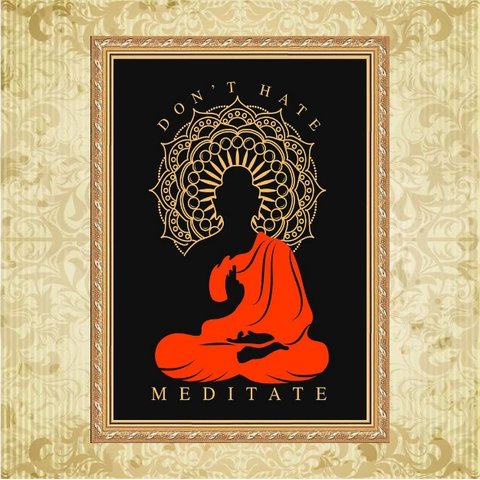 Quadro Moldura Dourada Buda Meditação 33x24cm:com Vidro