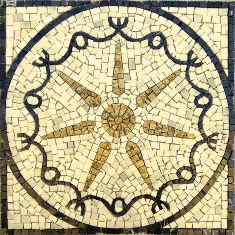 Piso em Mosaico Romano Estrela e Proteção em 7 Pontas 130cm