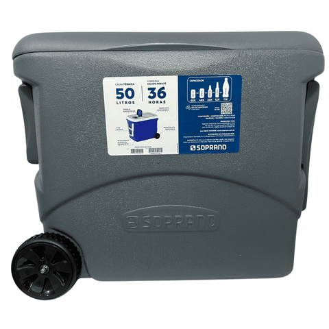 Caixa Térmica Cooler Tropical 50l com Rodas Cinza Soprano