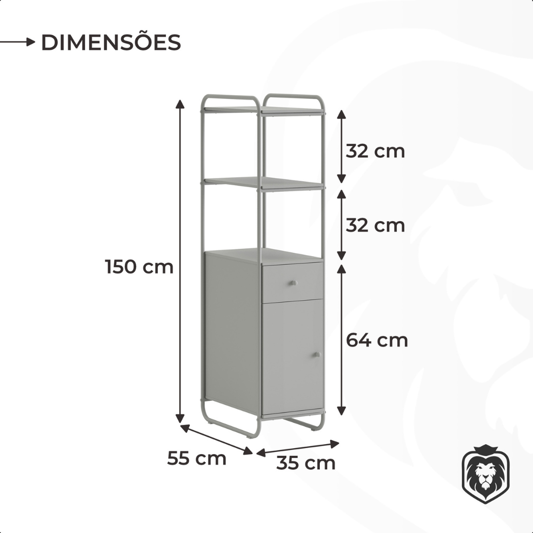 Estante Estilo Industrial de Aço com Gaveta e Porta Criare Canela - 8