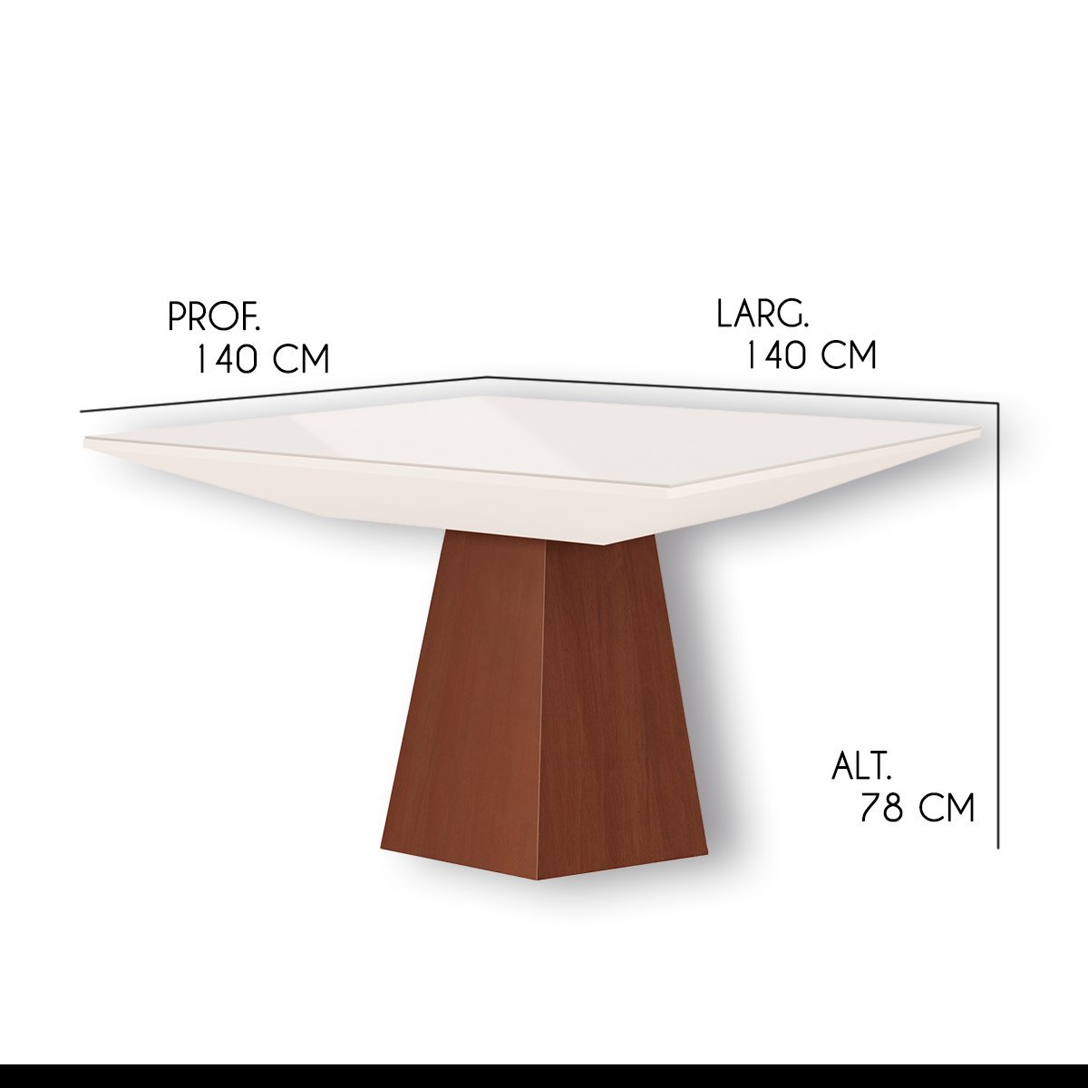 Mesa de Jantar para 8 Cadeiras Copacabana 140x140 cm Madeira Maciça MDF Imbuia Vidro Off White - RMI - 3
