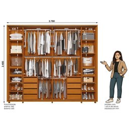 Guarda Roupa Casal Dalí Ripado 2 Portas Deslizantes Cinamomo com 8 Espelhos - Madetec - 5