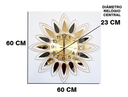 Relógio De Parede Dourado Folhas Espelhadas Metal 60x60 - 7