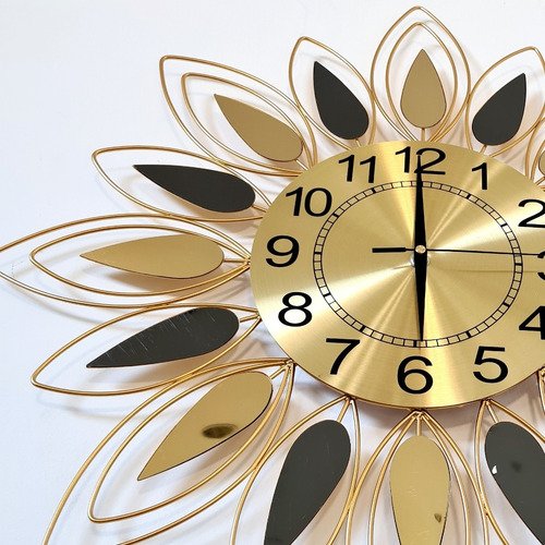 Relógio De Parede Dourado Folhas Espelhadas Metal 60x60 - 2