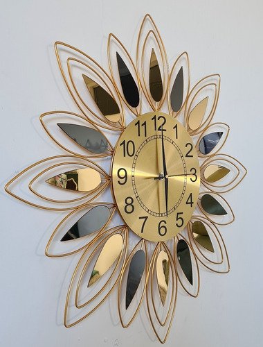 Relógio De Parede Dourado Folhas Espelhadas Metal 60x60 - 3