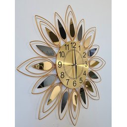 Relógio De Parede Dourado Folhas Espelhadas Metal 60x60 - 3
