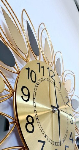 Relógio De Parede Dourado Folhas Espelhadas Metal 60x60 - 5