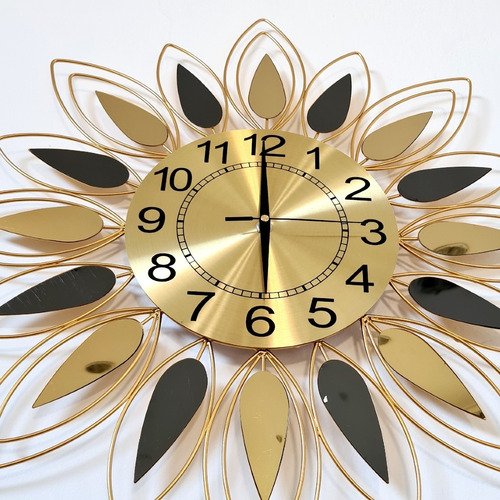 Relógio De Parede Dourado Folhas Espelhadas Metal 60x60 - 4