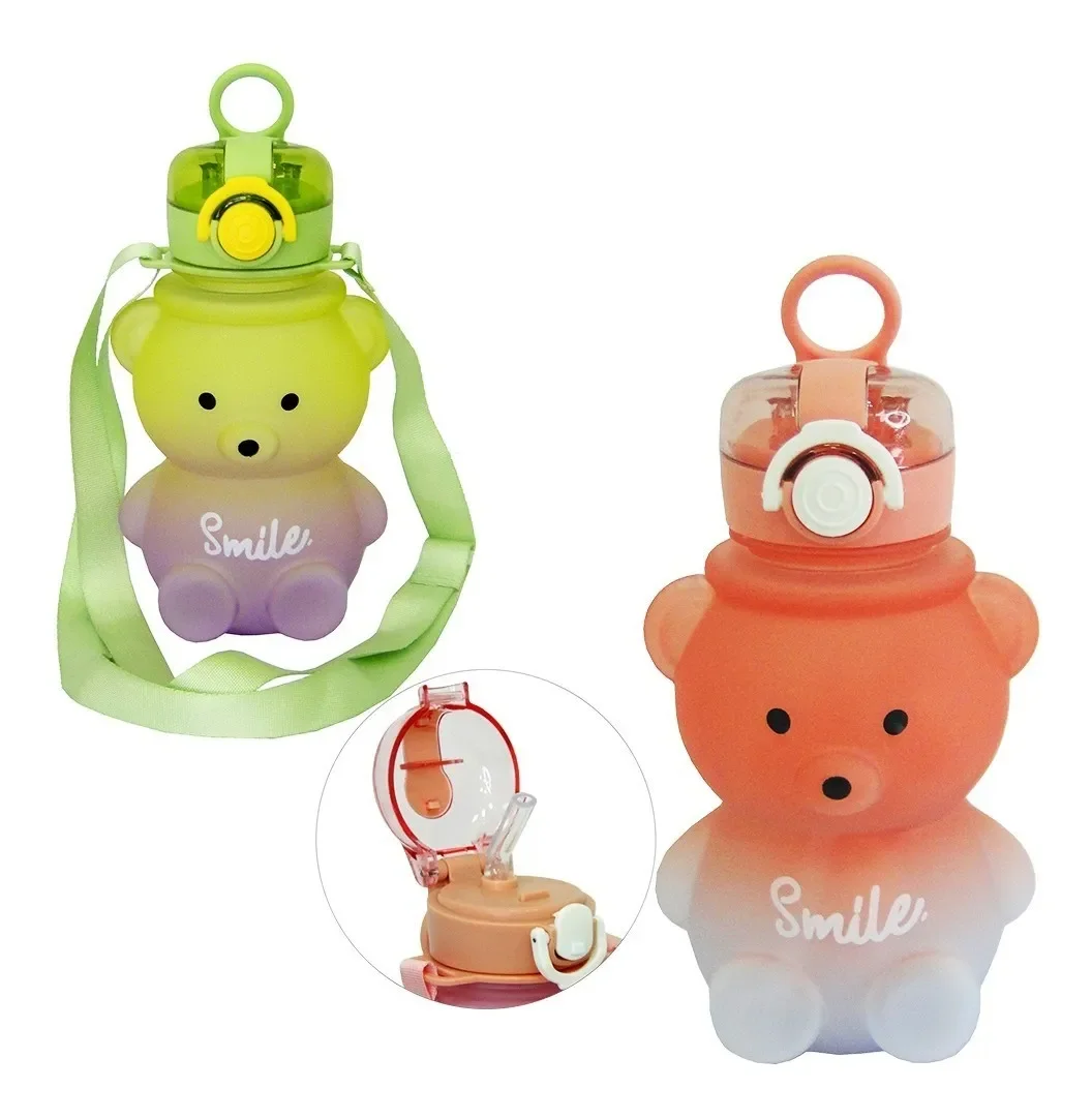 Garrafa Ursinho Squeeze 700 ML Infantil Para Água e Suco:Rosa - 1