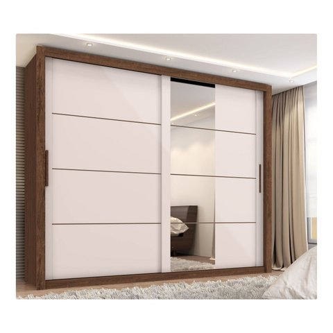 Guarda Roupa Casal Essencial 2 Portas de Correr 6 Gavetas com 4 espelhos