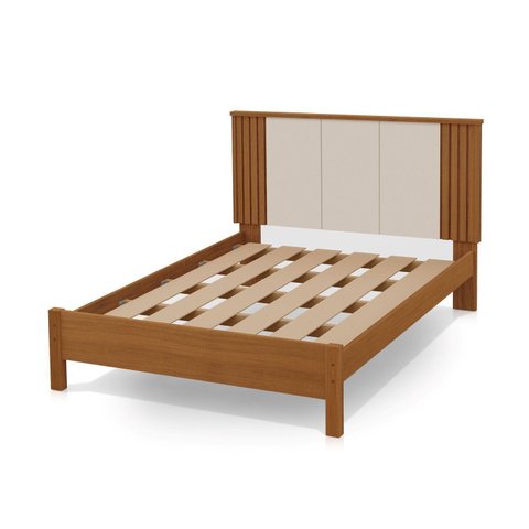 Cama de Casal 100% MDF 123cm x 175cm Duo Marrom/Freijó/Off White