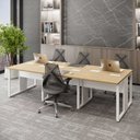 Ver imagem 1 de Mesa de Escritório Plataforma 6 Pessoas 2,70m Mbr Pés Metal Cor:macadâmia com Branco