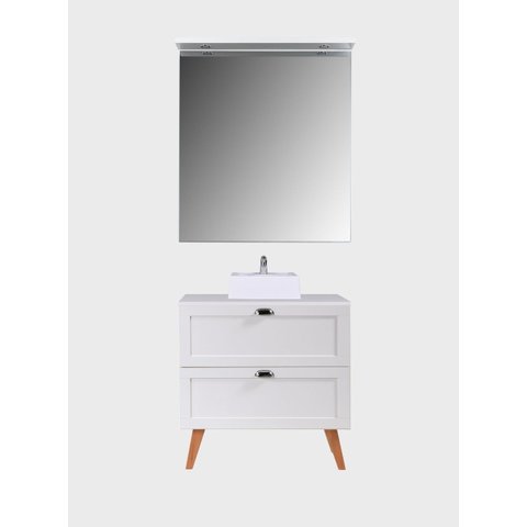 Gabinete para Banheiro com Tampo Cuba e Espelheira 80cm Retro Mdf Branco Milano - On Móveis