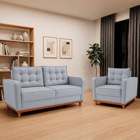 Kit Sofá 2 Lugares e 1 Poltrona Luxo Moderno Sala de Estar Suede Samuel