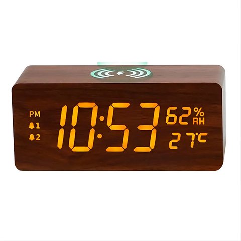 Relogio LED Despertador Digital Carregador sem Fio Mesa Unica