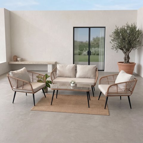 Conjunto de Àrea Externa Sardenha com 1 Sofá, 2 Poltronas 1 Mesa - Marrom/Bege