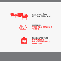 Conjunto de Àrea Externa Sardenha com 1 Sofá, 2 Poltronas 1 Mesa - Marrom/bege - 4