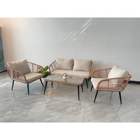 Conjunto de Àrea Externa Sardenha com 1 Sofá, 2 Poltronas 1 Mesa - Marrom/bege