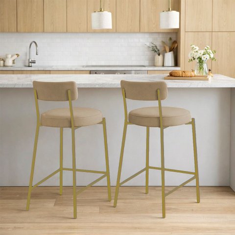 Banqueta Cozinha Média com Encosto Kit 2 Industrial Dourado Londres New Couro Flex D03 - D'Rossi