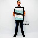 Ver imagem 2 de Quadro Decorativo Caixa Alta com Vidro Geométrico Branco e Azul TaColado Moldura Madeira 40x60cm