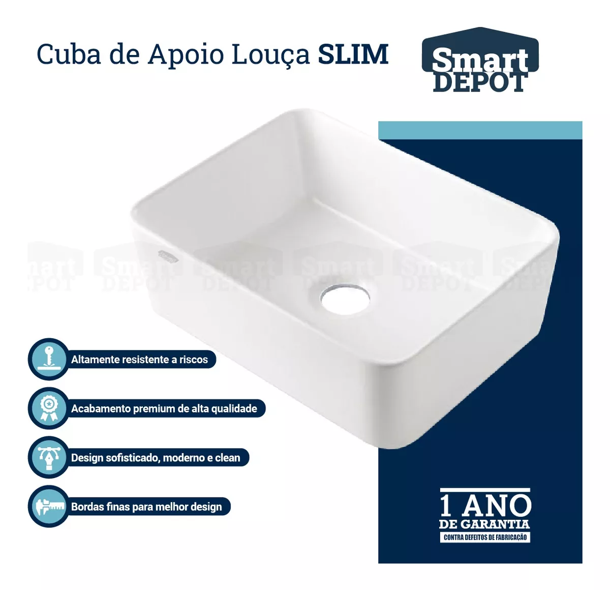 Cuba para Banheiro Slim com Torneira e Válvula Click Preto Sartin Smart Depot Pia Lavatório 40x30cm - 3