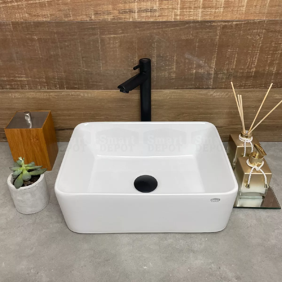 Cuba para Banheiro Slim com Torneira e Válvula Click Preto Sartin Smart Depot Pia Lavatório 40x30cm - 5